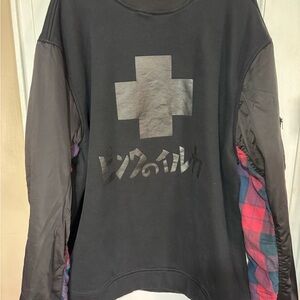 PINK DOLPHIN Black Graphic Sweatshirt with Plaid Accents MENS.